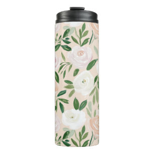 Bouteilles Isothermes Roses aquarelles roses et verdure botanique