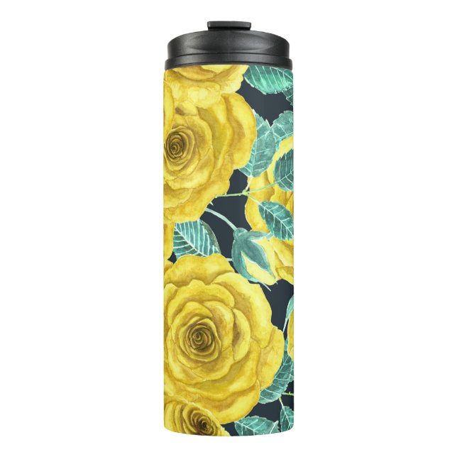 Bouteilles Isothermes Roses d'aquarelle jaune avec feuilles et pattes de (Devant)