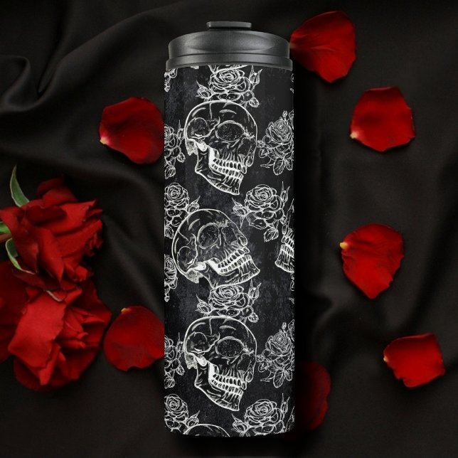 Bouteilles Isothermes Roses des crânes et des calques | Gothique Glam Fu (Créateur téléchargé)