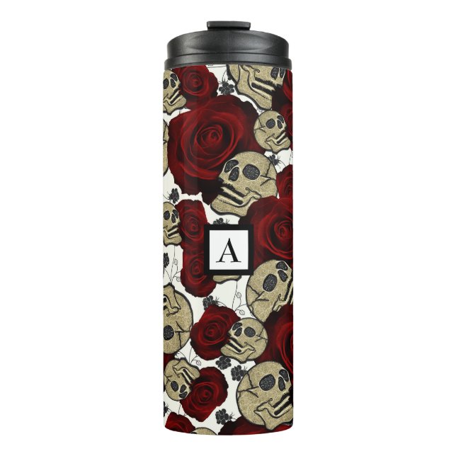 Bouteilles Isothermes Roses et crânes rouges Noir Floral Blanc gothique (Devant)