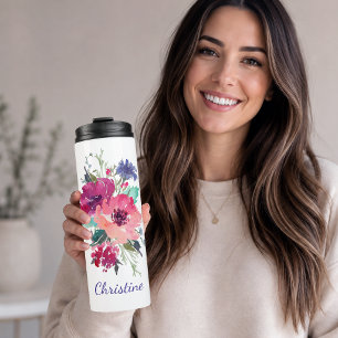 Bouteilles Isothermes Roses Florales Colorées avec Monogramme