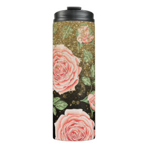 Bouteilles Isothermes *~* Roses roses blanches Parties scintillant or Fl