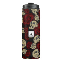 Roses Rouges & Crânes Floral Gothique Gris Noir