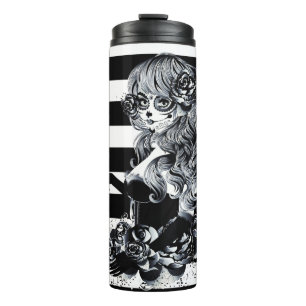 Bouteilles Isothermes Roses rouges et crânes gris noir floral gothique