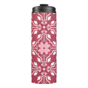 Bouteilles Isothermes Rouge, beige à fleurs, papier peint motif sans cou