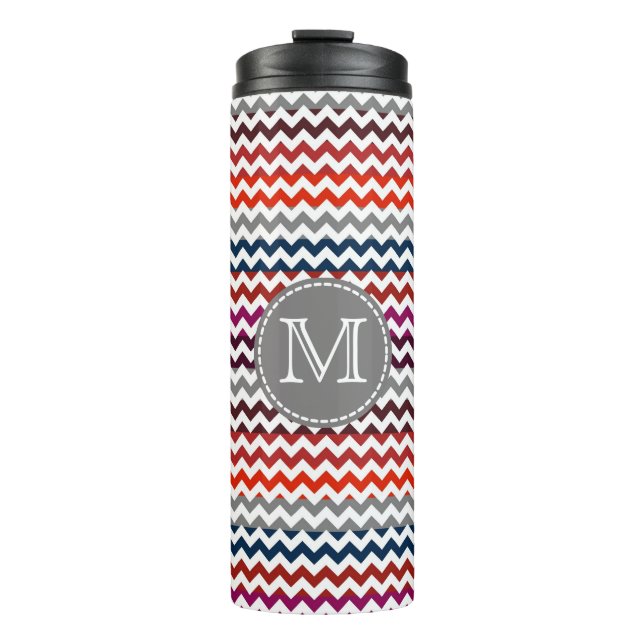 Bouteilles Isothermes Rouge blanc gris Chevron Zigzag Monogramme (Devant)
