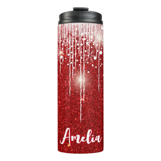 Bouteilles Isothermes Rouge Blanc Snowy Driving Snowflake Nom personnali (Devant)