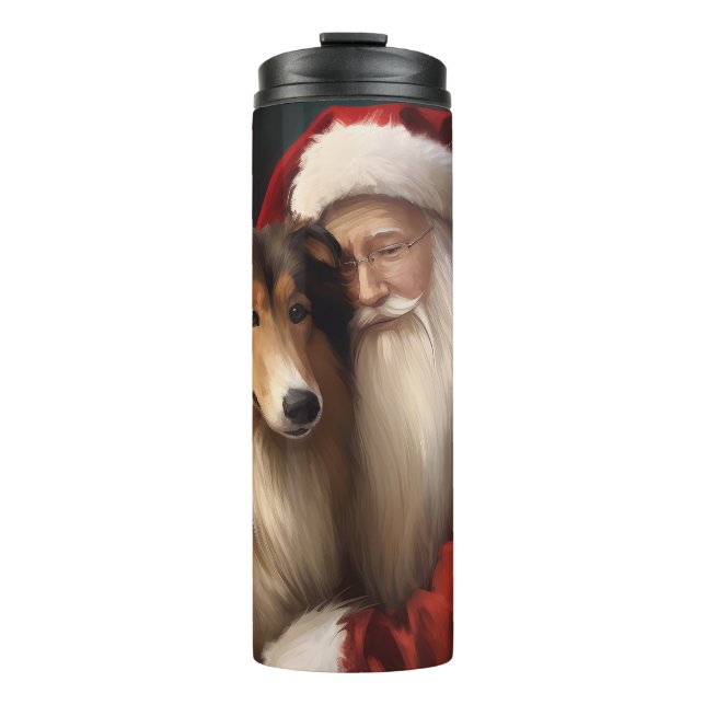 Bouteilles Isothermes Rough Collie Avec Noël Festif Du Père Noël (Devant)