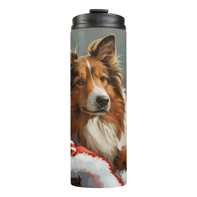 Bouteilles Isothermes Rough Collie Chien Festif de Noël (Devant)