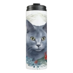 Bouteilles Isothermes Russe Blue Chat Noël Wreath Festive Kitten