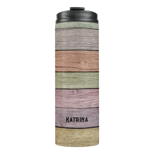 Bouteilles Isothermes Rustic Pastel Bois Plank Nom personnalisable (Devant)