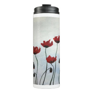 Bouteilles Isothermes Rustique chic mariage rouge aquarelle poppies
