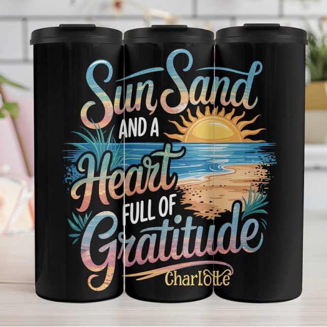 Bouteilles Isothermes Sable de soleil et coeur plein de gratitude (Créateur téléchargé)