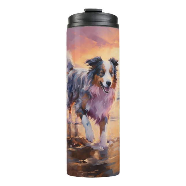 Bouteilles Isothermes Sandy Australian Shepherd Dog on Beach Sunset (Devant)