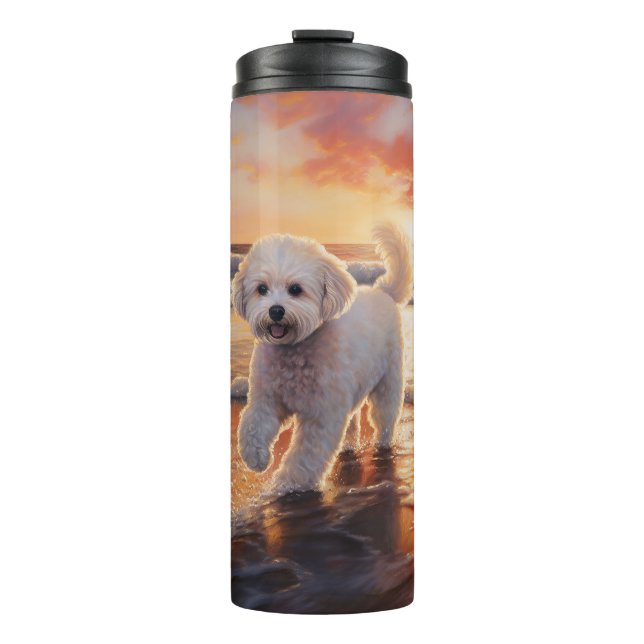 Bouteilles Isothermes Sandy Paws Bichon Frise Dog sur Beach Sunset (Devant)