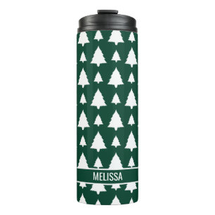 Bouteilles Isothermes Sapin de Noël à motif vert et blanc & Nom