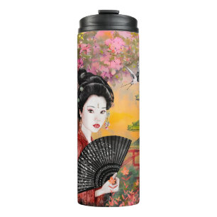Bouteilles Isothermes Scène Japonaise Avec Une Femme