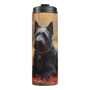 Bouteilles Isothermes Scottish Terrier dans les feuilles d'automne tombé