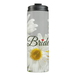 Bouteilles Isothermes Script "Mariée" sur marguerites blanches et jaune