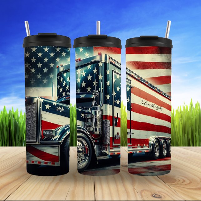 Bouteilles Isothermes Semi-camion patriotique avec drapeau américain Mon (Créateur téléchargé)