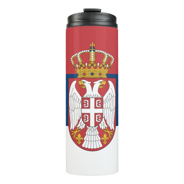 Bouteilles Isothermes Serbie Travel Mug, drapeau patriotique serbe (Devant)