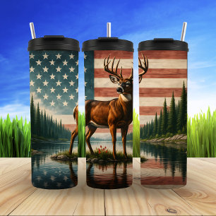 Bouteilles Isothermes Serene Deer avec drapeau patriotique