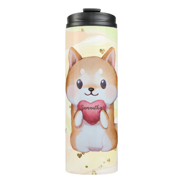 Bouteilles Isothermes Shiba Inu Tenir Un Coeur (Devant)