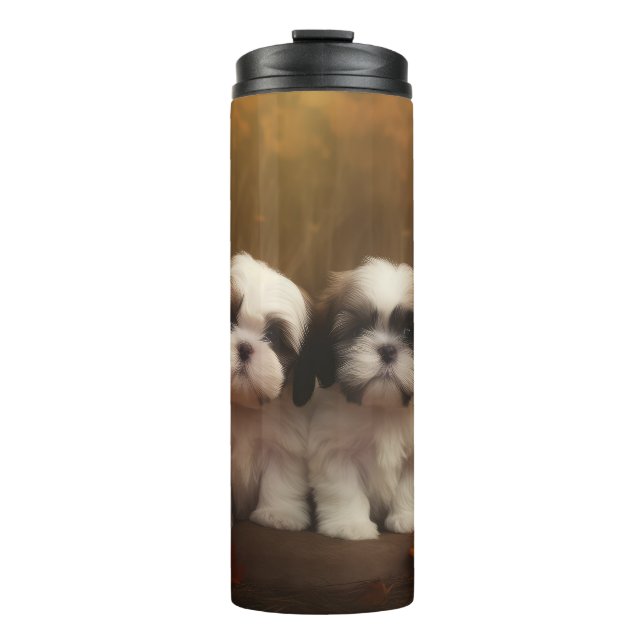 Bouteilles Isothermes Shih Tzu Puppy Automne Citrouille de plaisir (Devant)