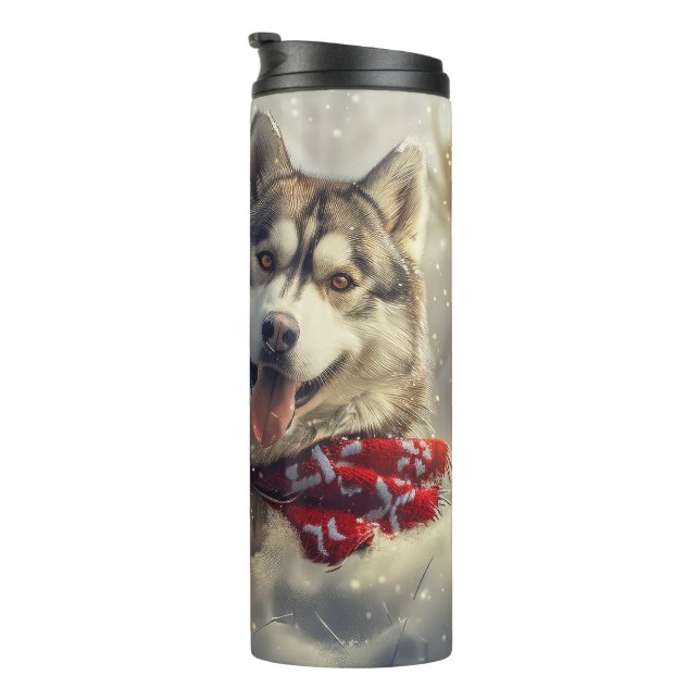 Bouteilles Isothermes Sibérie Husky Chien Festif de Noël (Tourné sur la droite)
