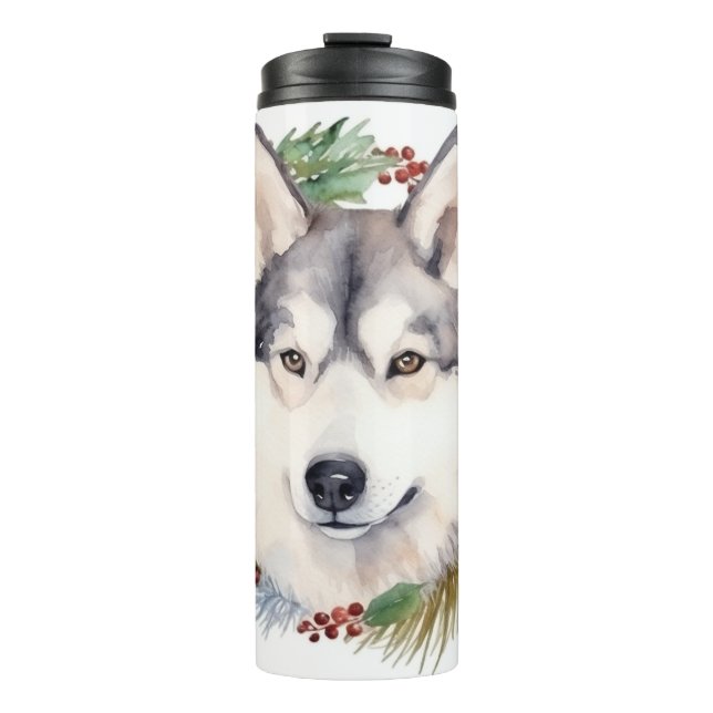 Bouteilles Isothermes Sibérie Husky Christmas Wreath Festive Pup (Devant)