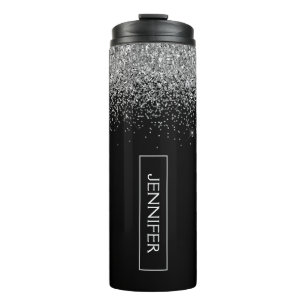 Bouteilles Isothermes Silver Black Parties scintillant Girl Monogramme N