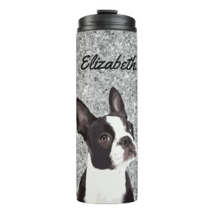 Bouteilles Isothermes Silver Sparkle Boston Terrier Chien Nom animal
