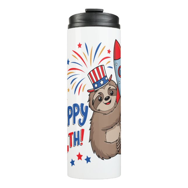 Bouteilles Isothermes Sloth Happy 4th Rocket Fireworks USA (Devant)