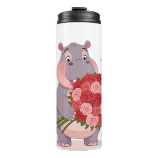 Bouteilles Isothermes Smiling cartoon hippo holding a huge bouquet
