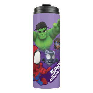 Bouteilles Isothermes Spidey, Hulk, Mme Marvel et Black Panther Hexagone