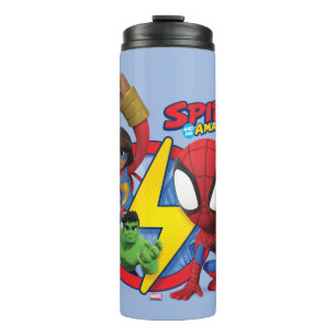 Bouteilles Isothermes Spidey, Mme Marvel, Black Panther et badge Hulk