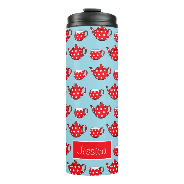 Bouteilles Isothermes Spotty Red Teapot and Cups Motif Personnalisé (Devant)
