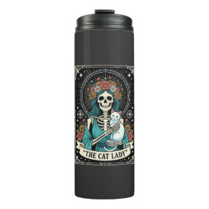 Bouteilles Isothermes Squelette de Dame aux Chats Tarot Floral Gothique