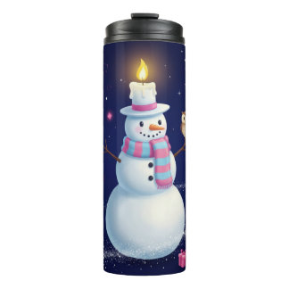 Bouteilles Isothermes Starry Night Snowman with Candle Hat and Owl