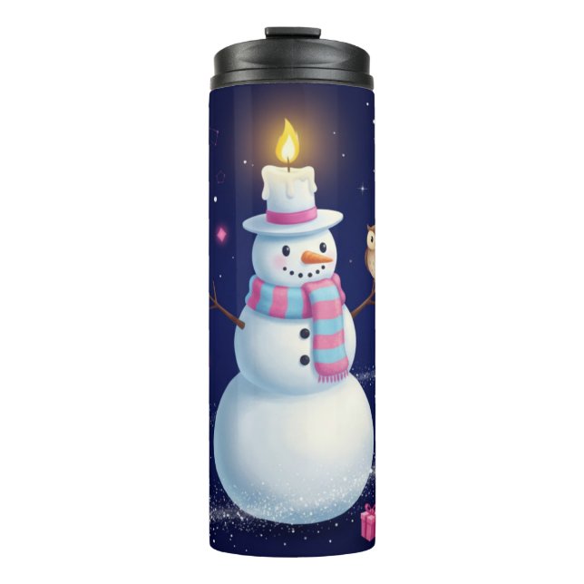 Bouteilles Isothermes Starry Night Snowman with Candle Hat and Owl (Devant)