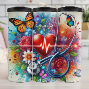 Bouteilles Isothermes Stéthoscope Cœur Papillon Coloré Infirmière