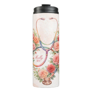 Bouteilles Isothermes Stéthoscope Rose Fleurie Personnalisé