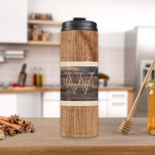 Bouteilles Isothermes Stripe en bois rustique Tan Tan Thermal Tumbler