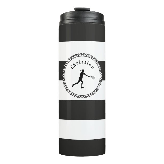 Bouteilles Isothermes Stylish Tennis Girl Black & White Player's Name (Devant)