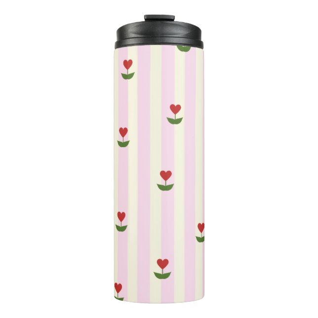 Bouteilles Isothermes Sweet Heart Flower Pattern – Soft Pink Striped  (Devant)