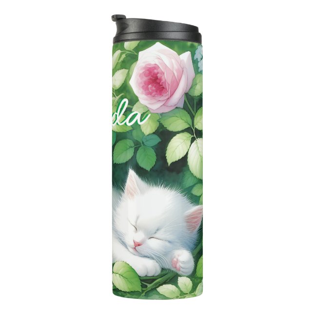 Bouteilles Isothermes Sweet Napping White Kitten sous un Rose Bush (Tourné sur la droite)