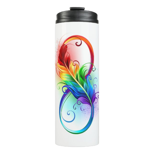 Bouteilles Isothermes Symbole d'infini avec plume arc-en-ciel (Devant)