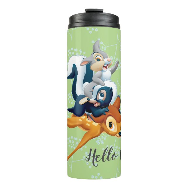 Bouteilles Isothermes Tampon, Fleur et Bambi empilés pendant le jeu (Devant)