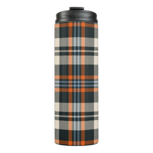 Bouteilles Isothermes Tartan plaid automne motif en noir, orange, bleu