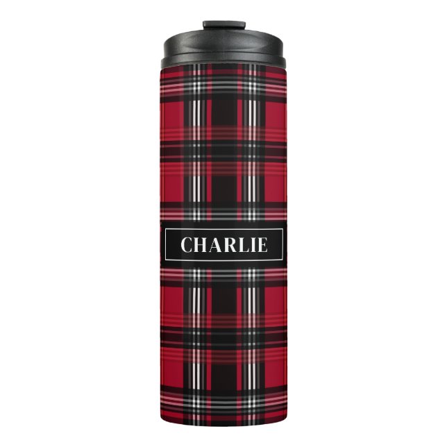 Bouteilles Isothermes Tartan Rouge Et Noir Plaid Motif Et Nom Personnali (Devant)